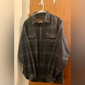 Orvis Thick Flannel Shirt Mens Size Medium Navy Plaid, Long Sleeve, Side Pockets